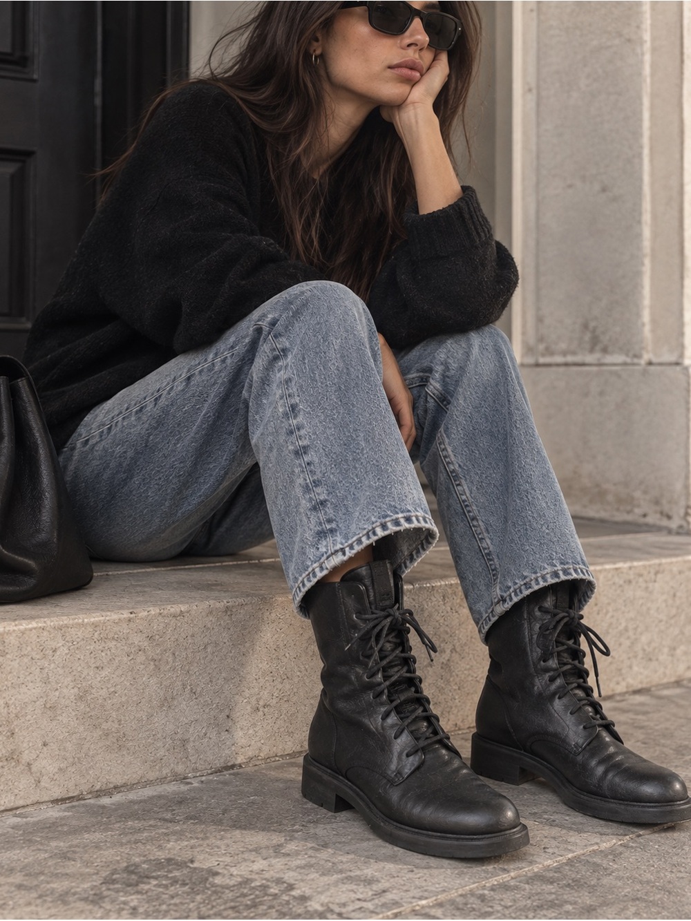 Frye Black Leather Lace Up Combat Ankle Boots Women’s 8.5